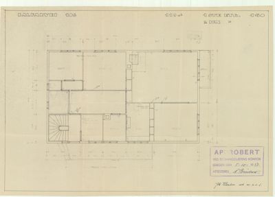 Etasjeplan (1. etasje) for en bolig på Balgarveien 106, tegnet av arkitekt A. Brøndum.