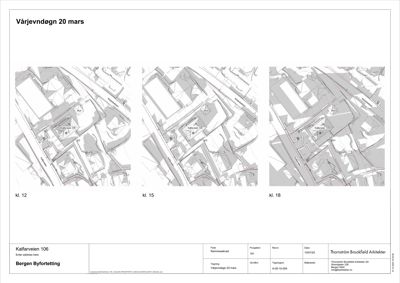 Situasjonsplaner (kl. 12, 15, 18) som viser bygningenes plassering i forhold til veier og naboeiendommer.