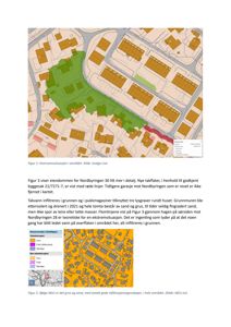 Bildet viser en oversiktskart over et område med bygninger, veier og grøntområder. Kartet inneholder også en mindre detaljert kartutsnitt nederst.