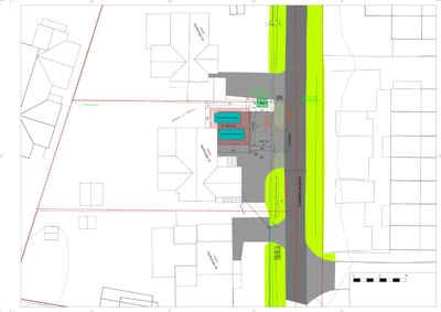 Situasjonsplan for Garasje tilbygg Nordbyvingen 30, som viser tomtens grenser, nabobebyggelse, veier og planlagt plassering av garasjen.