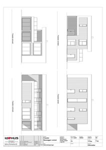 Fasadetegning som viser utsiden av en bygning fra fire ulike vinkler (nordøst, sørøst, sørvest og nordvest).