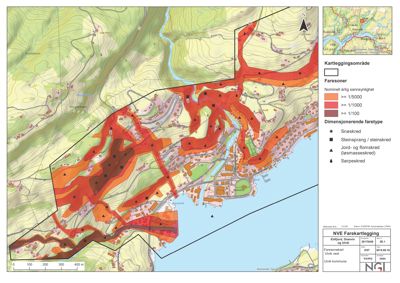 Farekart over snøskred, steinsprang, jord- og flomskred for Ulvik kommune.