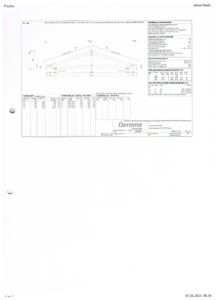 Tegning av en takkonstruksjon med detaljerte mål, dimensjoner og materialangivelser.