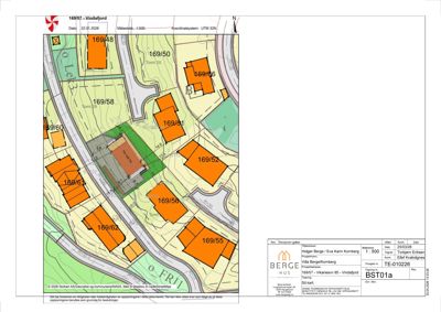 Situasjonsplan som viser tomtene i et område (Vindafjord), med bygningsfotavmerking og tomtenummer.