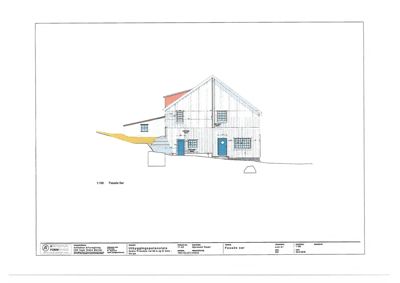 Fasadetegning (opprikk) av en bygning sett fra sør (Fasade Sør).
