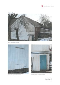 Fotografier av en bygning (Nørefossåle) med tekster som beskriver utsnittet (f.eks. 'Nørefossåle, overblikk', 'Dør til tørkerom, nordvegg').