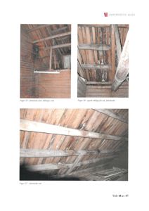 Fotografier av skader i et tak, inkludert fukt og råte.