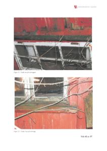 Fotografier av vinduer og fasade på en rød bygning, med grener foran.