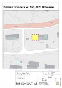 Situasjonsplan som viser tomtens beliggenhet i forhold til nabolag, veier og topografi.