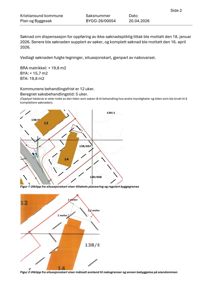 Situasjonskart som viser eiendomsnummer, nabogrenser og avstandsmålinger til nabobebyggelse.