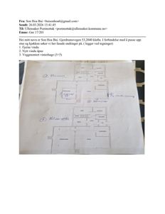 Et håndtegnede skisse av etasjeplaner (stue/kjøkken og soverom) med notater om endringer som f.eks. vinduer og vinterhage.