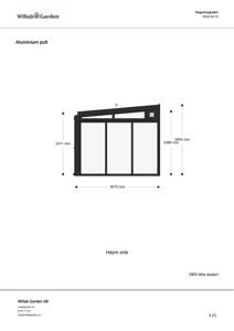 En teknisk tegning som viser dimensjoner og oppriss for en aluminiumspult.
