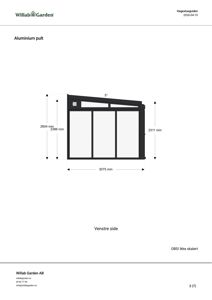 En teknisk tegning som viser dimensjoner og oppriss av en aluminiumspult sett fra venstre side.