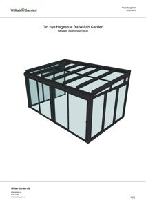 3D-visualisering av en aluminiumshagestue (pulttak) fra Willab Garden.