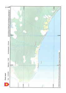 Kart over Kvarv med topografi, vannveier og bygningsplasseringer