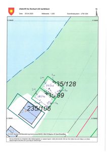 Situasjonsplan (tomtekart) som viser eiendomsnummer, grenser og bygningsplassering.