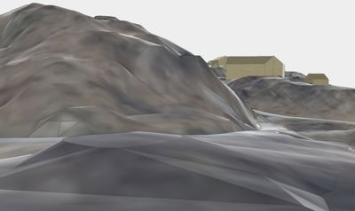 Situasjonsplan som viser bygningers plassering i forhold til terrengform og topografi.