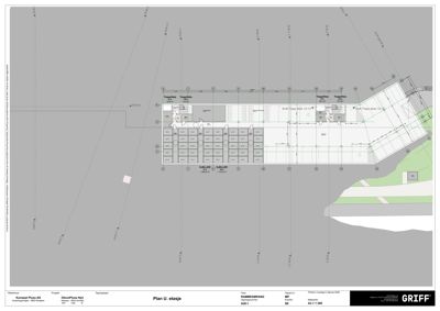 Etasjeplan (Plan U. etasje) som viser romfordeling, trapphus, kuller og dimensjoner for et bygg.