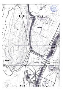 Situasjonsplan som viser topografi (høydekurver), eiendomsgrenser, veier (Nygårdsveien), eksisterende bygninger og infrastruktur.