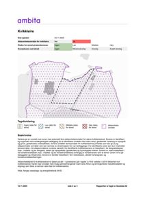 Et situasjonskart (kvikkleireskred-kart) som viser et kartlagt område med risikosoner for kvikkleire, inkludert en tegnforklaring og beskrivelse av kartets innhold.