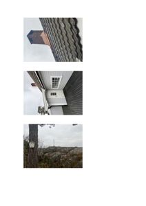 Fotografier av en bygning (tak, fasade) og omgivelser.