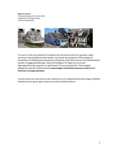 Bildet viser en dokumentside med tre bilder av en hytte (en 3D-modell og to foton) samt tekst om en byggesak.