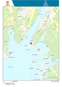 Kart over Viken kommune i Fredrikstad, med bydelene Langøy, Vik, Gløsa og Kråka markert. Det er også vist vassdrag, veier og øyer.