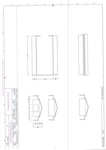 Fasadetegning som viser oppriss av en bygning sett fra ulike vinkler (front, side og bakside) med angitte mål.