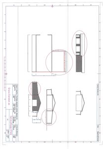 Fasadetegning som viser oppriss av en bygning sett fra siden, med detaljer om vinduer og takform.