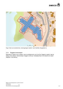 Kart over eiendommen med bygningen markert i rødt, inkludert topografi og nabolag.