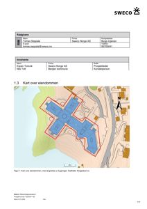 Kart over eiendommen med angivelse av bygninger og topografi.
