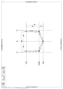 En teknisk detaljtegning som viser en konstruksjon med angitte mål (dimensjoner) og geometriske linjer.