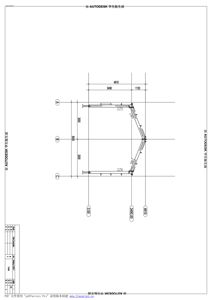 Dette er en teknisk detaljtegning som viser en konstruksjonsdetalj, sannsynligvis en hjørne eller en overgang mellom to vegger, med angitte mål og dimensjoner.
