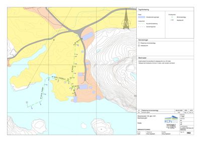 Situasjonsplan som viser eksisterende og planlagt bebyggelse, vegnett, høydemålerpunkter og topografi.