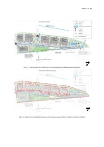 Situasjonsplaner (overvannsplanner) som viser tomtens oppdeling, vannrenning og overvannshåndtering for et område i Høybrekk.