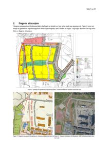 Bildet viser en situasjonsplan for et tomt (Asper hageby i øst). Det inneholder en reguleringsplan med fargekodet arealbruk, et kartutsnitt (Norgeskart) og et ortofoto. Tiltaksområdet er markert med rød linje.