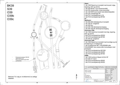 Tegning som viser rørledninger og dimensjoner for vann- og avløpsanlegg i en bygning.