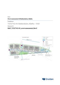 Kart over området Bakkedalen i Kløfta som viser vannveier, overvannsrensjer og infrastruktur.