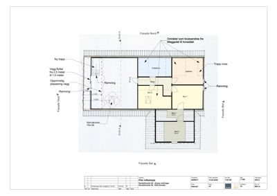 Etasjeplan (loftsetasje) som viser romfordeling, veggflyttinger og nye/nye trapper.