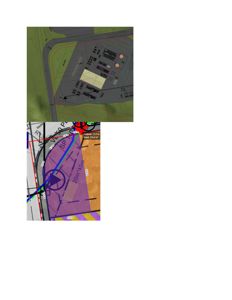 Bildet viser to deler av en situasjonsplan. Øverste del viser en bygning med omgivende terrengkonturer og vei. Nedre del viser en detaljert tomtegrense med mål (20m*45m), en vinkel (199°) og en 'ISP'-merking.