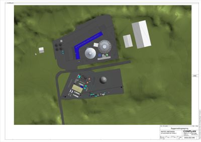 Situasjonsplan som viser tomtens terrengform (konturlinjer), plassering av bygninger og anlegg, samt infrastruktur som vei.