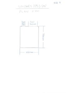 En håndtegnet detaljtegning som viser en port og dør med angitte mål (6200mm bredde, 7400mm høyde) og etasjeringsnummer.