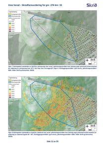 Helningsskart som viser bratthet i et område, med kartleggingsområde og påvirkningsområde markert.