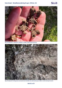 Fotografier som viser jordprøver og snitt gjennom morenejord for å vurdere skredfare.