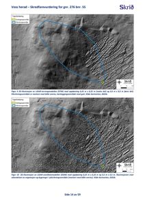 Kart med LIDAR-terrengmodell (DTM) og LIDAR-overflatemodell (DOM) som viser et kartleggingsområde og et påvirkningsområde i Voss herad.