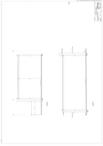 Snittegning av en bygning sett fra siden, som viser konstruksjonen av tak, vegger og fundament.