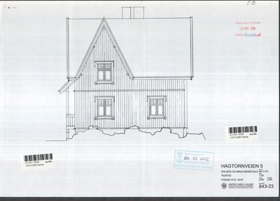 Fasadetegning av en bygning sett fra syd-vest