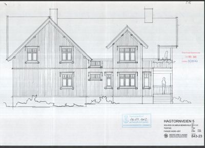 Fasadetegning av en bolig sett fra nord-øst.