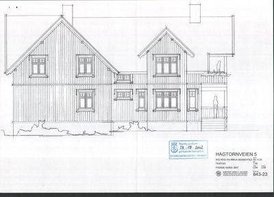 Fasadetegning av en villa sett fra nord.
