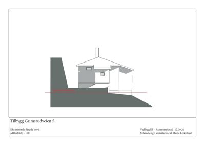 Tegning som viser eksisterende fasade nord for en bygning.